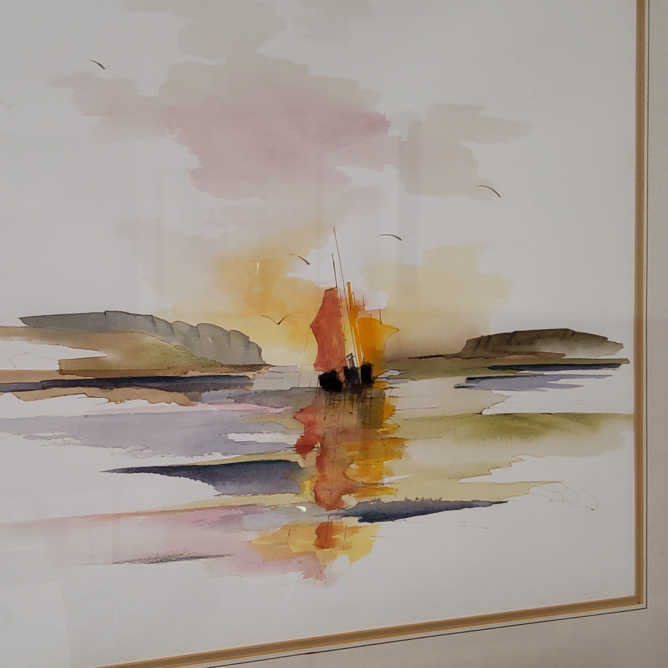 Walter Wrulich (contemporary) A set of five, Boats on Calm Waters signed, ink and watercolour, - Image 2 of 4