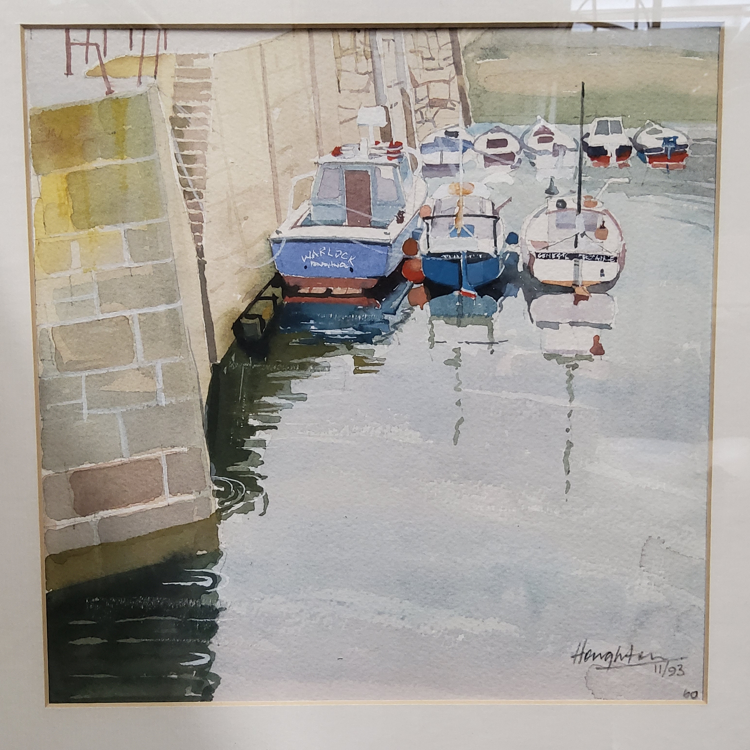 Tony Houghton (Sheffield Artist) Mousehole Reflections, signed in pencil, dated 11/93, watercolour