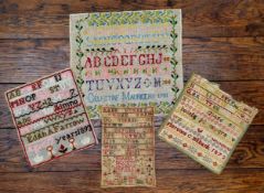 A Victorian needlework sampler, embroidered by Florence C Milbank, 1873. with alphabet, 28cm