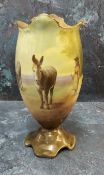 A Royal Doulton pedestal ovoid  vase, decorated with three donkeys and pheasant girl,  16cm high,