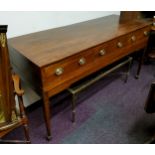 A Regency mahogany sideboard, 18th century brass escutcheons with drop swing handles, satinwood