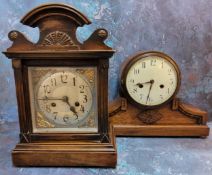 An oak cased barrel clock, HAC - Hamburg America Co. striking movement, white enamel dial, Arabic