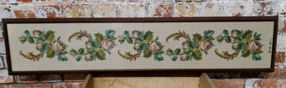A Victorian style rectangular sampler, embroidered with roses and scrolls, dated 1966,  26cm long, x