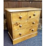 A Victorian pine chest, of two short and two long drawers, plinth base, 87cm high, 90cm wide, 50cm