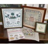 A Victorian sampler, embroidered by Wendy Anne Gorser 1898, with alphabet, stag, deer, trees,