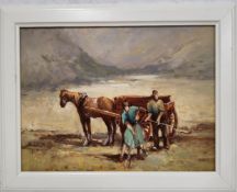 John W. Gough, The Mussel Gatherers, signed, oil on board, 30cm x 40cm