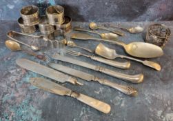 A silver hafted butter knife and fork, JB, Sheffield, 1908; a silver hafted fruit knife,