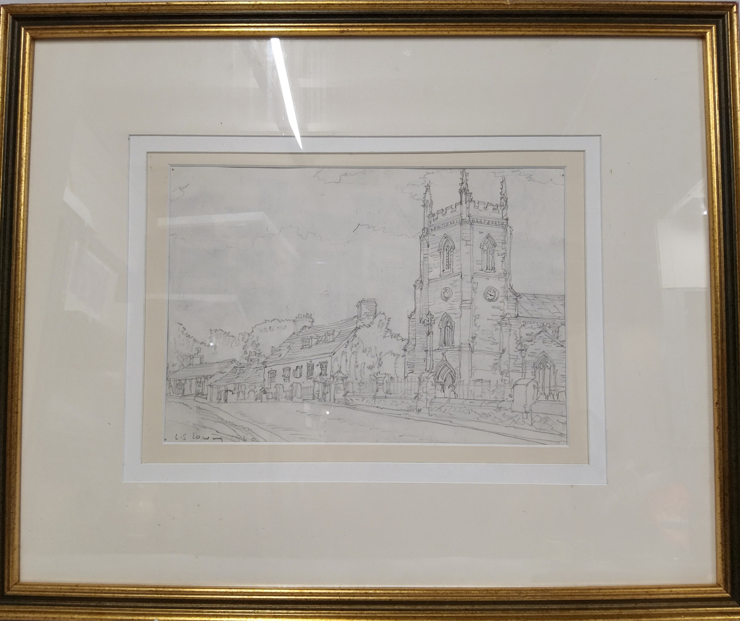 After L S Lowry, Village Church, working pencil sketch, bears signature, dated 1960, 20cm x 28cm