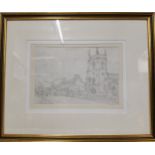 After L S Lowry, Village Church, working pencil sketch, bears signature, dated 1960, 20cm x 28cm