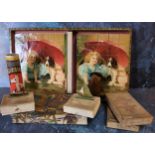 A Victorian picture block puzzle complete with coloured prints in original pictorial wooden box; a