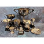 Various silver plated golfing trophies from Hallamshire Golf Club etc.