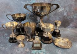 Various silver plated golfing trophies from Hallamshire Golf Club etc.
