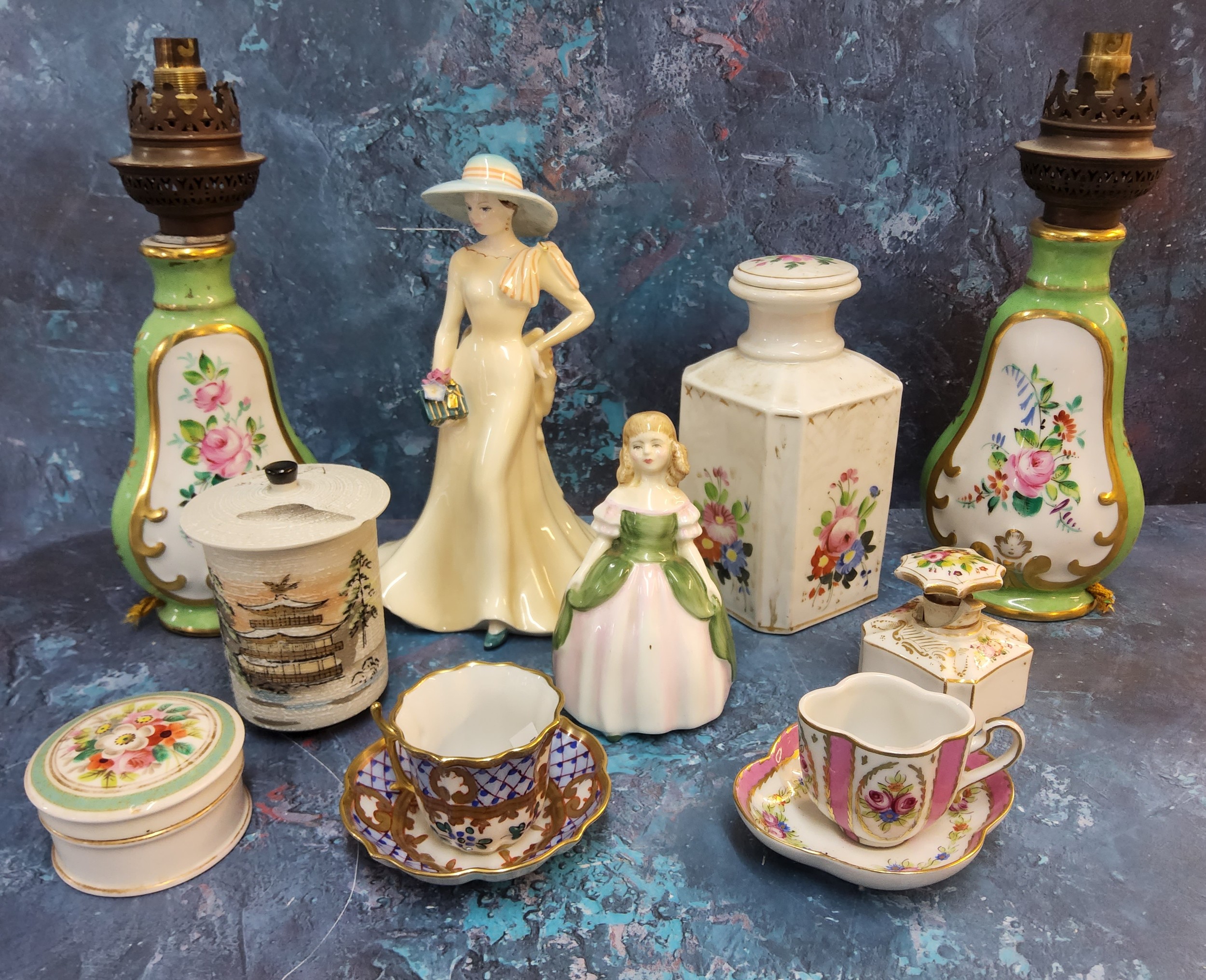 A Royal Doulton figure, Penny, HN2338;  a Coalport figure, Helen;  Limoge cabinet cup;  a large