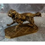 French School, early 20th century, gilt bronze, model of a Spaniel, canted square base, 8.5cm