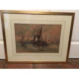 W L Thomas (early 20th century) Busy Shipping Estuary signed, dated, watercolour, 21cm x 45cm