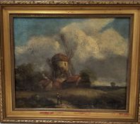 English School Returning Home to the Windmill oil on board, 19.5cm x 24.5cm