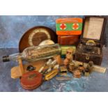 A Tangent Crystal Receiver, boxed;  a walnut mantel clock, c.1950;  ship in a bottle;  mid 20th