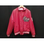 An original Elvis ' In Concert ' tour jacket, red faux fur lined, the label reads 'Hollaway ''One
