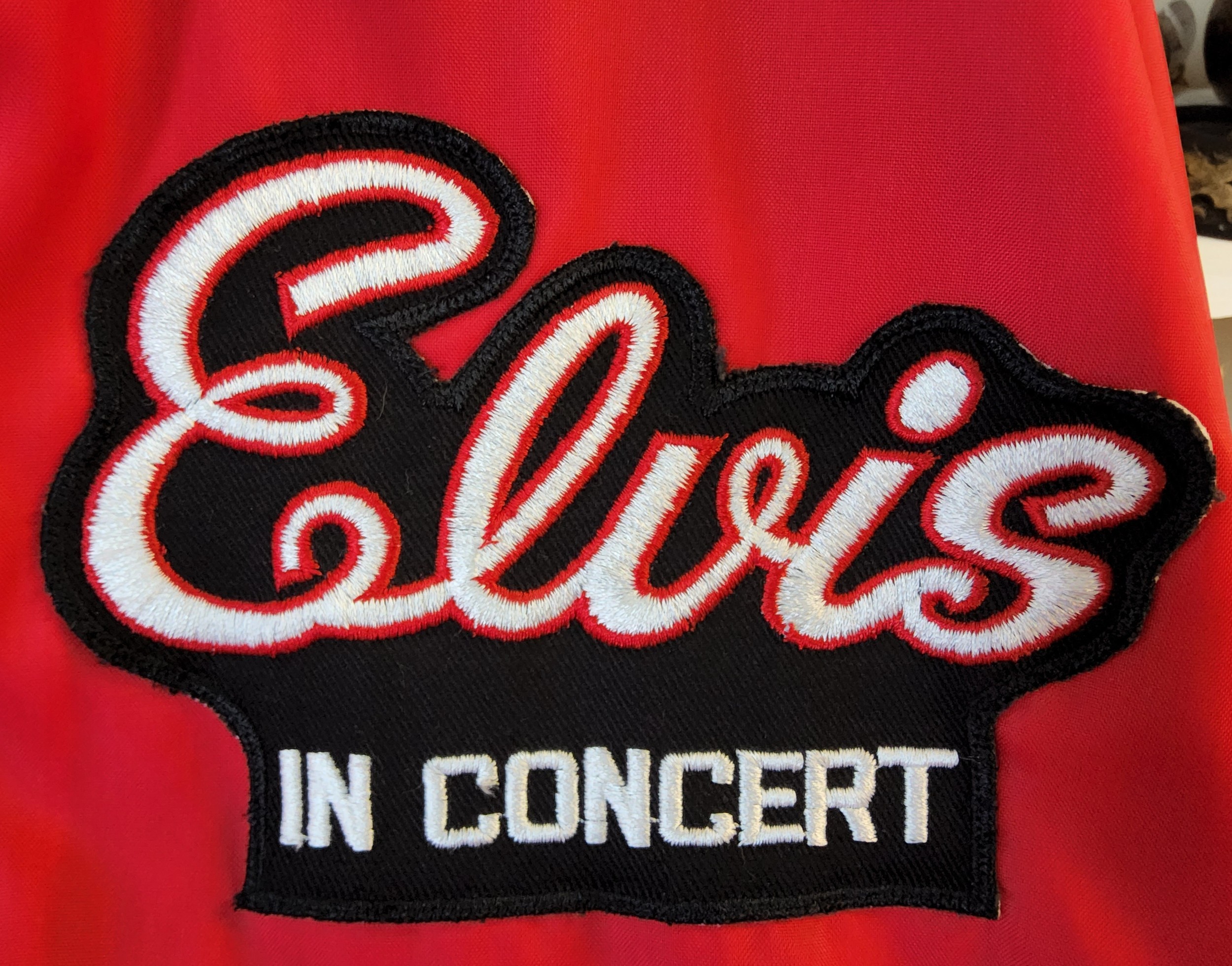 An original Elvis ' In Concert ' tour jacket, red faux fur lined, the label reads 'Hollaway ''One - Image 2 of 4