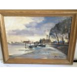 John Laurence, The Thames at Chelsea, signed, oil on board, 25cm x 35cm