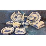 Royal Doulton Norfolk pattern tea ware - cheese dish and cover, hot water pot;  saucers, side