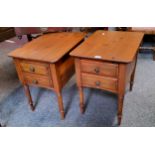 A pair of contemporary two drawer pine side tables, 58cm high, 42cm wide