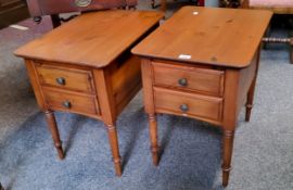 A pair of contemporary two drawer pine side tables, 58cm high, 42cm wide