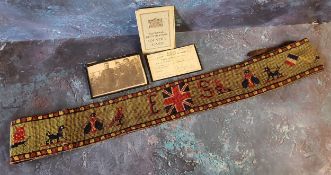 World War I - a Great War Commemorative Tapestry Belt,  woven tapestry  with central Union flag,