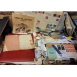 Philately - a box of stamp albums and used and loose plate stamps, including Queen Victoria penny