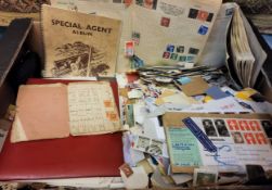 Philately - a box of stamp albums and used and loose plate stamps, including Queen Victoria penny