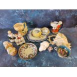 A mid 20th century Continental novelty cruet set, as two chicks in a nest;   a novelty milk jug,