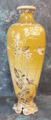 A Japanese satsuma slender ovoid vase, decorated with song birds perched on blossoming branches,