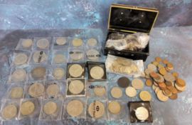 Coins - post 1942 crowns, florins;  Victorian and later pennies;  foreign;  etc