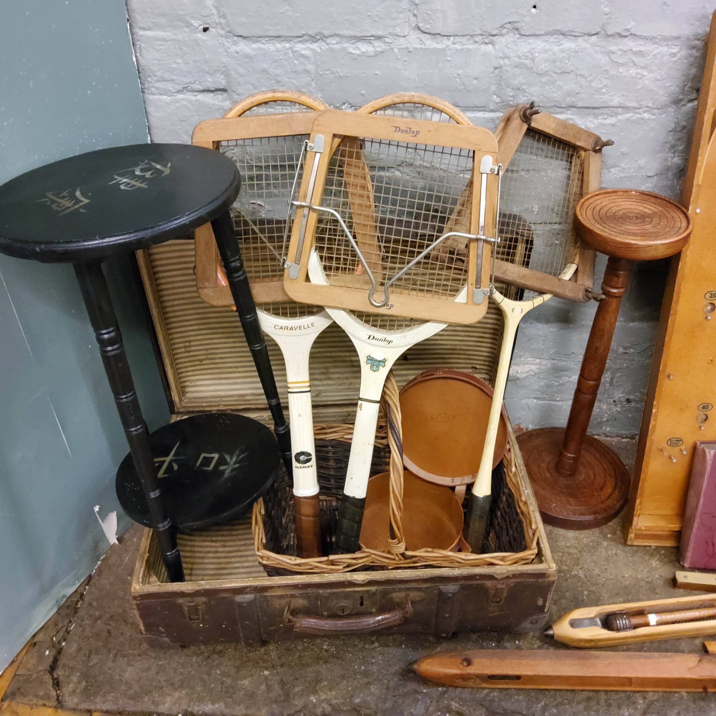 A Chad Valley Bagatelle board;  a Caravelle tennis racket; another, Dunlop;  an early 20th century - Image 3 of 3