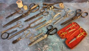 Sewing interest - various scissors including Singer, Wilkinson Junior, others; a cases set of