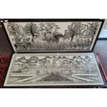 Asian School, a pair, Indian Temple and Procession, wood block prints, 120cm, framed