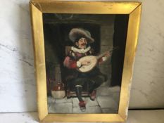 J** Pettit, The Mandolin Player, signed, oil on canvas, 40cm x 29.5cm