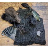 Textiles - Victorian and later feathered boa;  felt and feathered beret;  1920's sequinned dress;