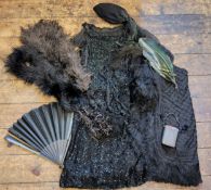 Textiles - Victorian and later feathered boa;  felt and feathered beret;  1920's sequinned dress;