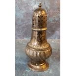 A silver baluster sugar caster, fluted base, lofty domed pierced cover, 17.5cm high, Birmingham