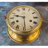 A Schatz Royal Mariner Marine brass clock, twin winding holes, 13cm dial, with Roman numerals, brass