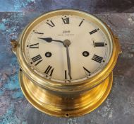 A Schatz Royal Mariner Marine brass clock, twin winding holes, 13cm dial, with Roman numerals, brass