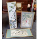 Chinese School, Cranes, an embroidery, 114cm x 30cm;  another, similar;  etc (3)