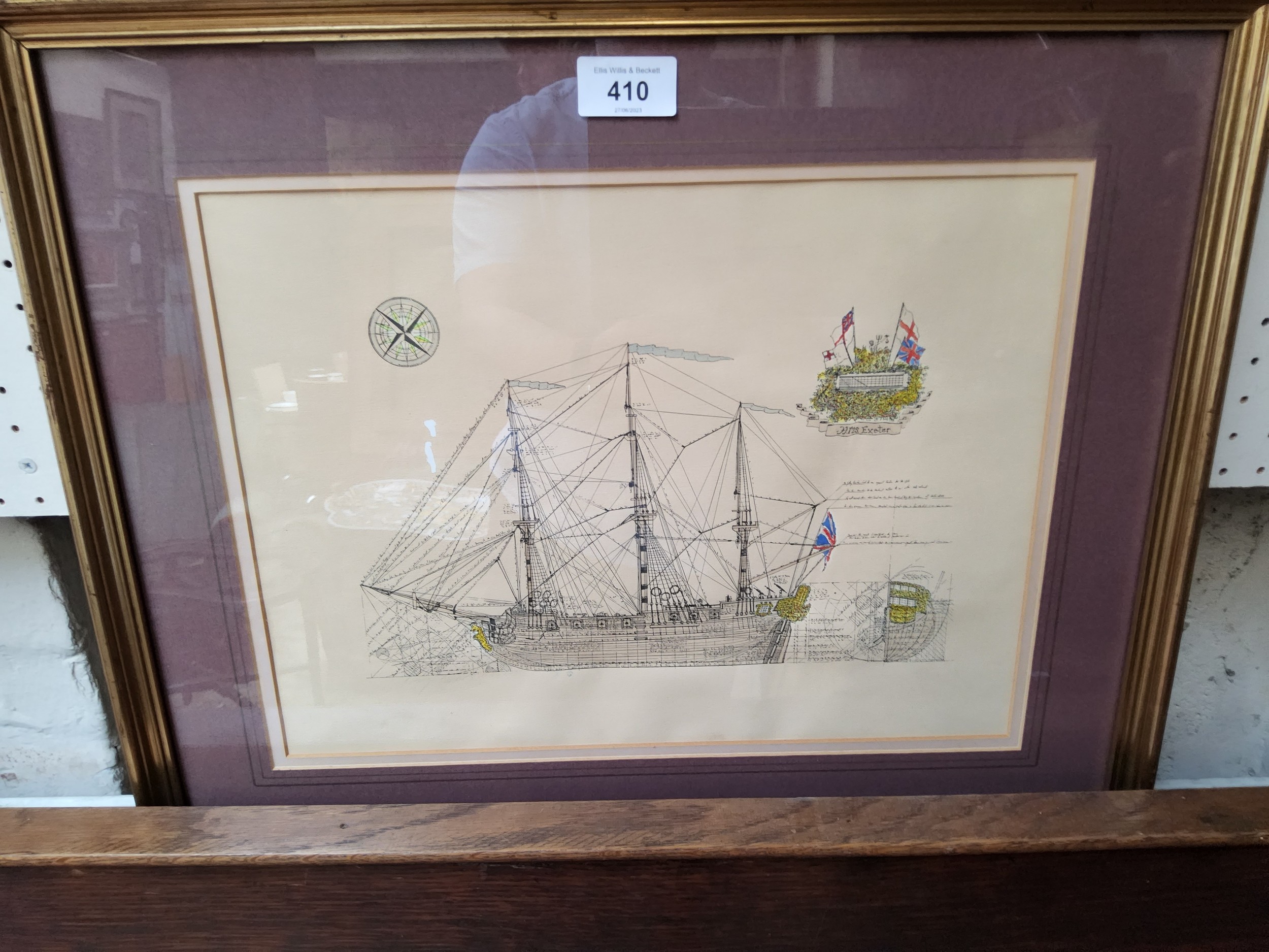 Tony Fernandes (Cartoonist, illustrator and Painter) H.M.S. Victory  the verso inscribed, 56cm x - Image 2 of 2