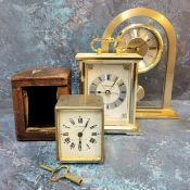 A silverplated brass travel clock, french movement, white enamel dial black Roman numerals, Williams