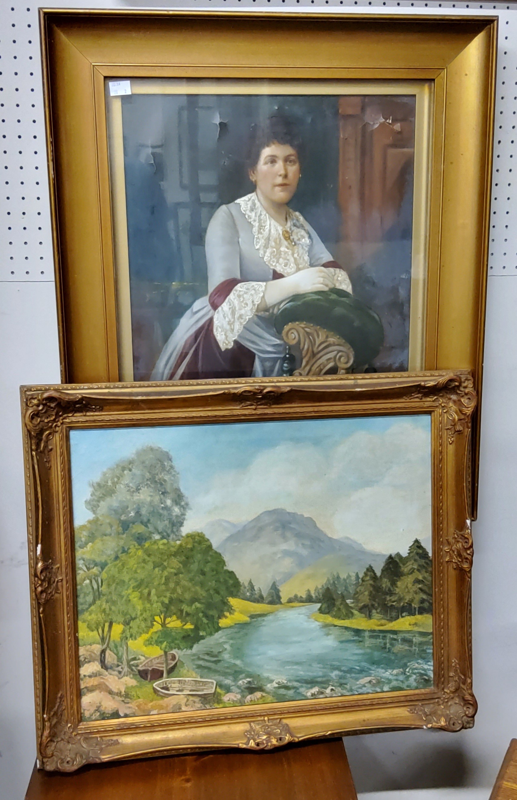 Victorian School, Portrait of a Lady, oil on canvas, 49cm x 38cm, framed;  Olive Meyrick, Mountain - Image 2 of 2