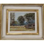 Terry Ward, Horses in the Paddock, signed, oil on board, 15cm x 20cm