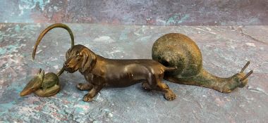 An bronze model, of a dachshund, 8cm long;  a snail, 7.5cm long;  a mouse (3)