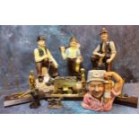 Cymru Welsh Mining Memorabilia - brass and coal models;  a coal model of terrier;  pottery models of