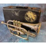 An English Besson Westminster cornet, mother of pearl inlaid valves, original fitted case